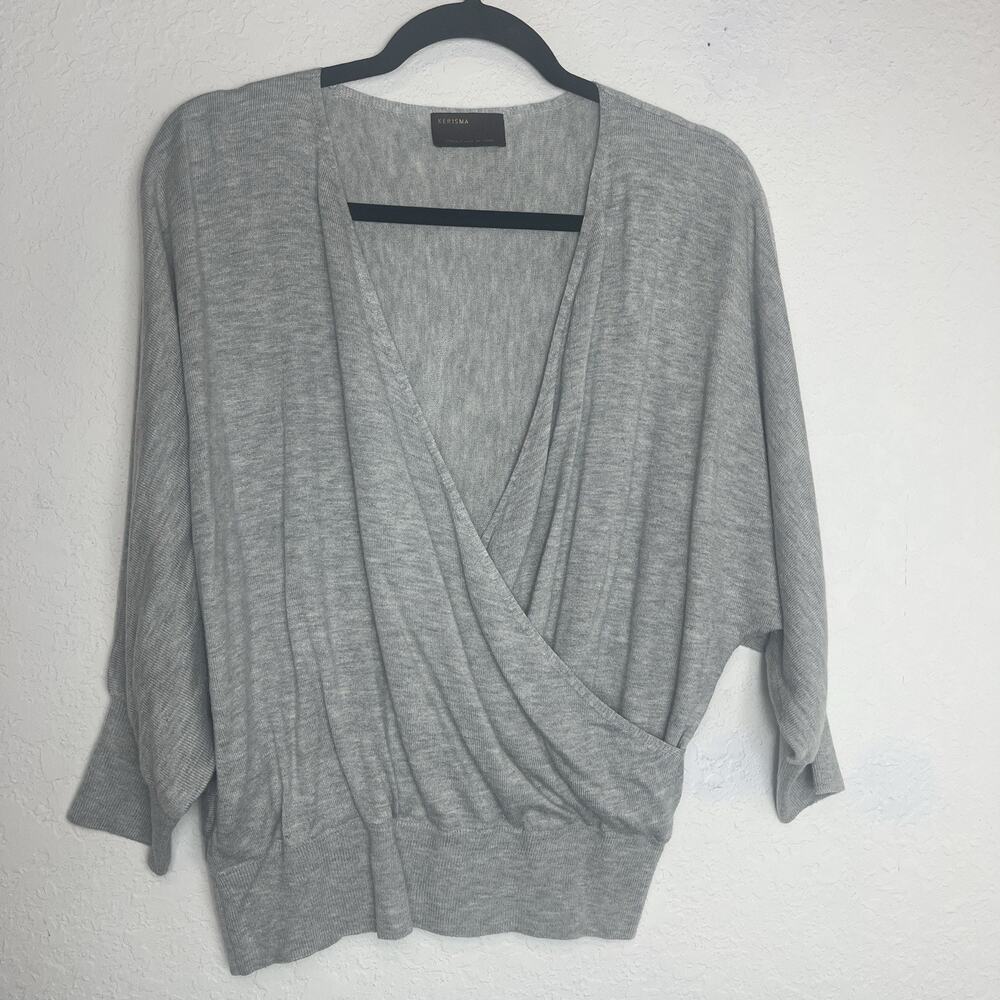 Kerisma Grey Knitted Pullover Sweatshirt crossover 3/4 sleeve Size S/M gray